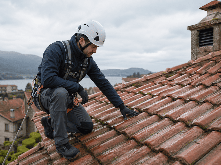 Profesional revisando un tejado en Galicia